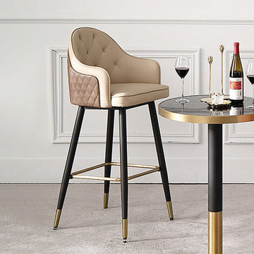 Modern PU Leather Bar Stool in Beige with Full Back & Arms